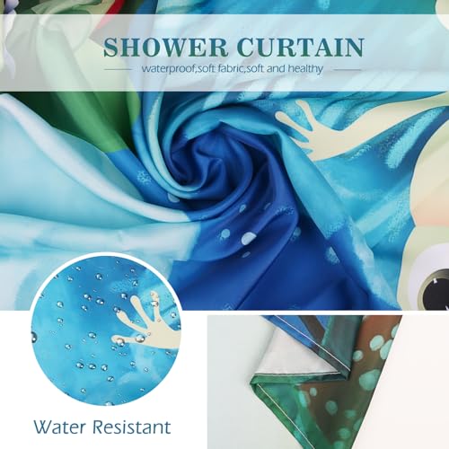 Image of Aimego Funny Frog Shower Curtain - Cute Cartoon Frogs Dragonfly Lotus Leaf Floral Pond Wildflower Moon Fun Bath Shower Curtain Set with 12 Hooks for Kids Adults Bathroom Decor Accessories,72 inchx72 inch