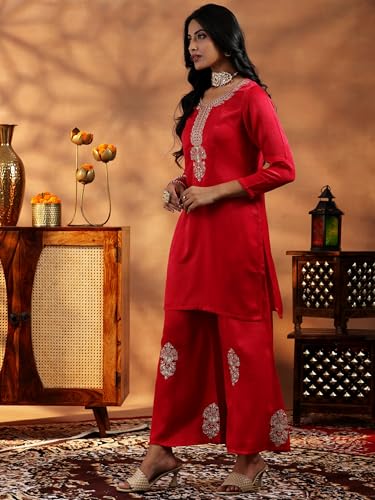 Image of Libas Womens Embroidered Velvet Co ord Set for Women | daily wear | casual wear | office wear