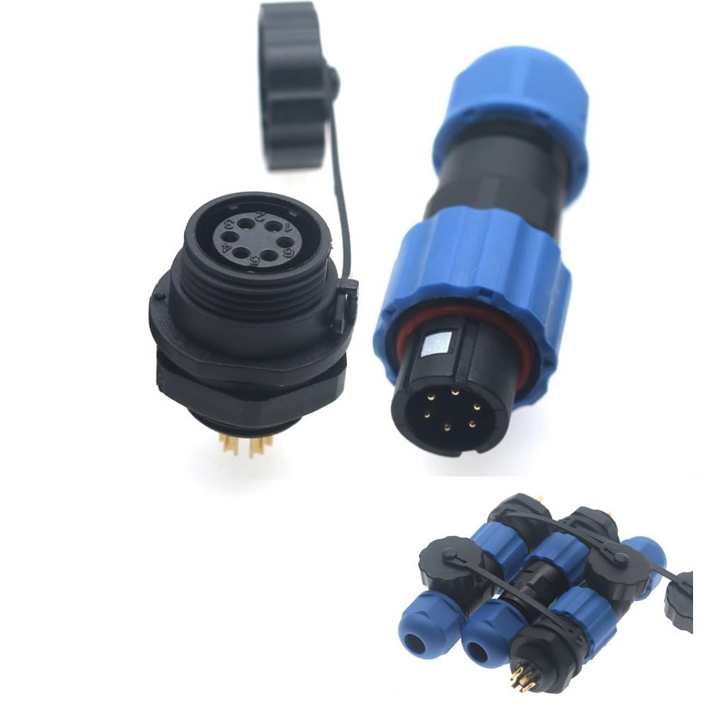 SD13 IP68 1-7 PIN Waterproof Power Connector, High Voltage Circular Industrial Electrical Cable Wire Connector Plug, Rear Nut Panel Socket (3, Rear nut Male Plug, 6pin)