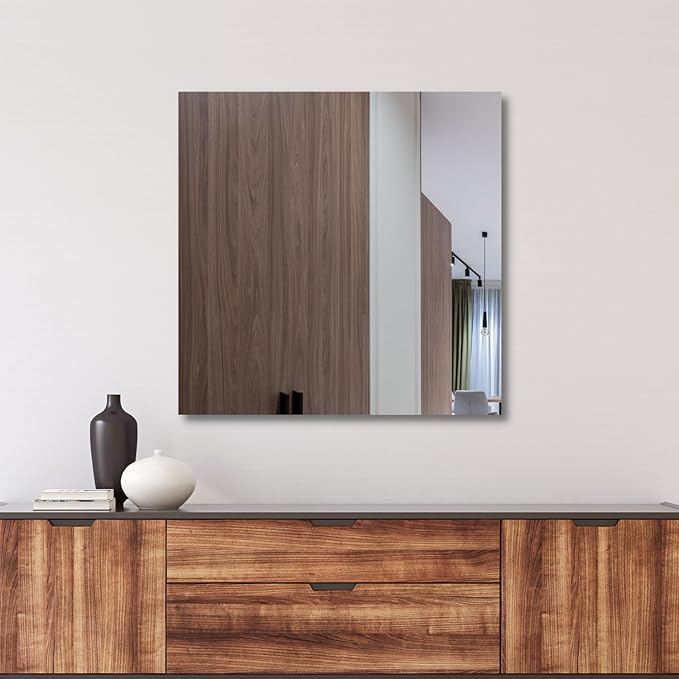 Image of Square Frameless Wall Mirror - Modern Decorative Mirror for Bathroom, Bedroom, Living Room, Entryway & Dressing Room (18 x 18 INCH).