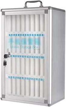 12/24 /36/48/60 Slots Cell Phone Locker Box Aluminum Alloy Multi-Compartment Lockable Mobile Phone Safe for School Classroom Office Color Silver, Size 36