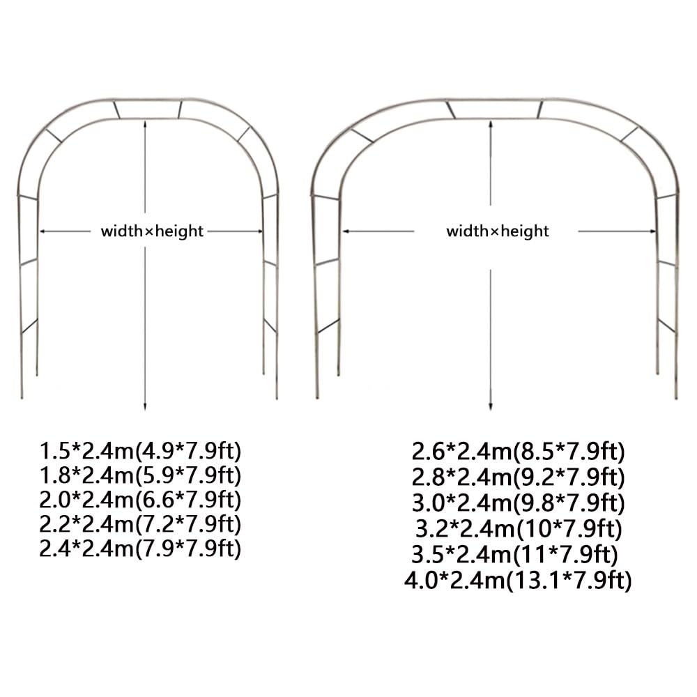 Gartenbon - Arco per rose da esterno, pergolato in metallo, larghezza 150-400 cm, perfetto per decorazione da giardino, esposizione floreale e sfondo per eventi (dimensioni: 2,6 x 2,4 m / 8.5 * 7.9ft)