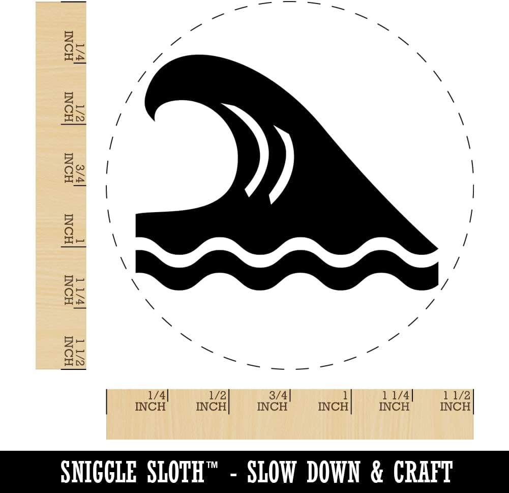 Ocean Surf Wave Beach Self-Inking Rubber Stamp Ink Stamper for Stamping Crafting Planners - 1-1/2 Inch Large - Black Ink