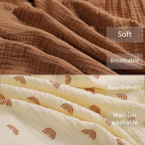 Muslin Bassinet Sheets 2 Pack Set For Baby Boy And Girl, 100% Muslin Cotton Fitted Sheet For Oval Hourglass And Rectangular Bassinet Mattress, Natural And Rainbow #TOP1