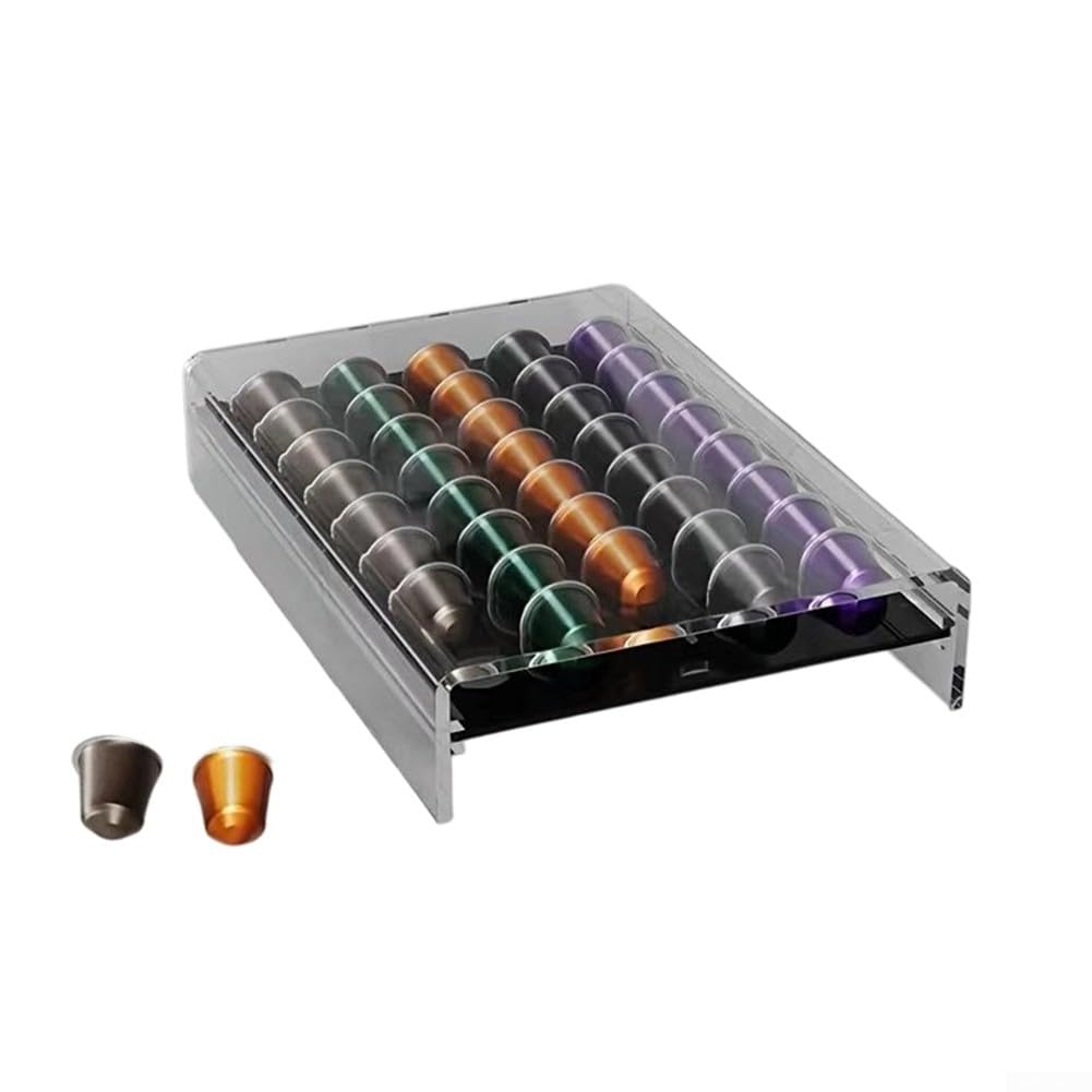 Cajón transparente para 40 cápsulas de café – Almacenamiento de cápsulas acrílicas apilables con patas antideslizantes para bar de oficina