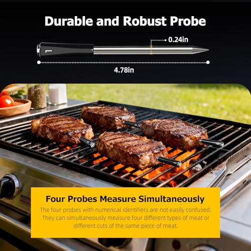 Wireless Meat Thermometer with APP Control,4 Probes Meat Thermometer Digital, Unlimited Range WiFi & Bluetooth Meat Thermometerfor for Rotisserie,Grill,Oven,Smoker,BBQ, Air Fryer