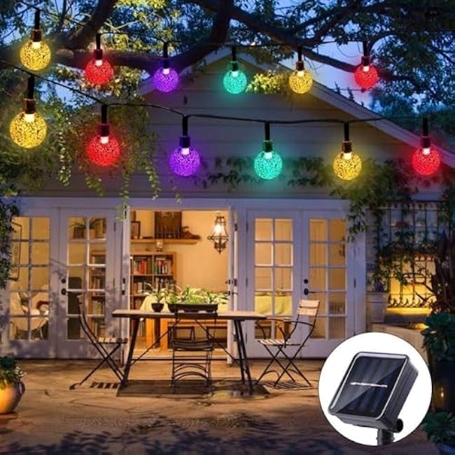 Solar String Lights Outdoor 50Led 24Feet with 8 Lighting Modes, Waterproof Crystal Globe Solar Powered Patio Lights for Outside Garden Yard Home Party Decor (Multicolor)