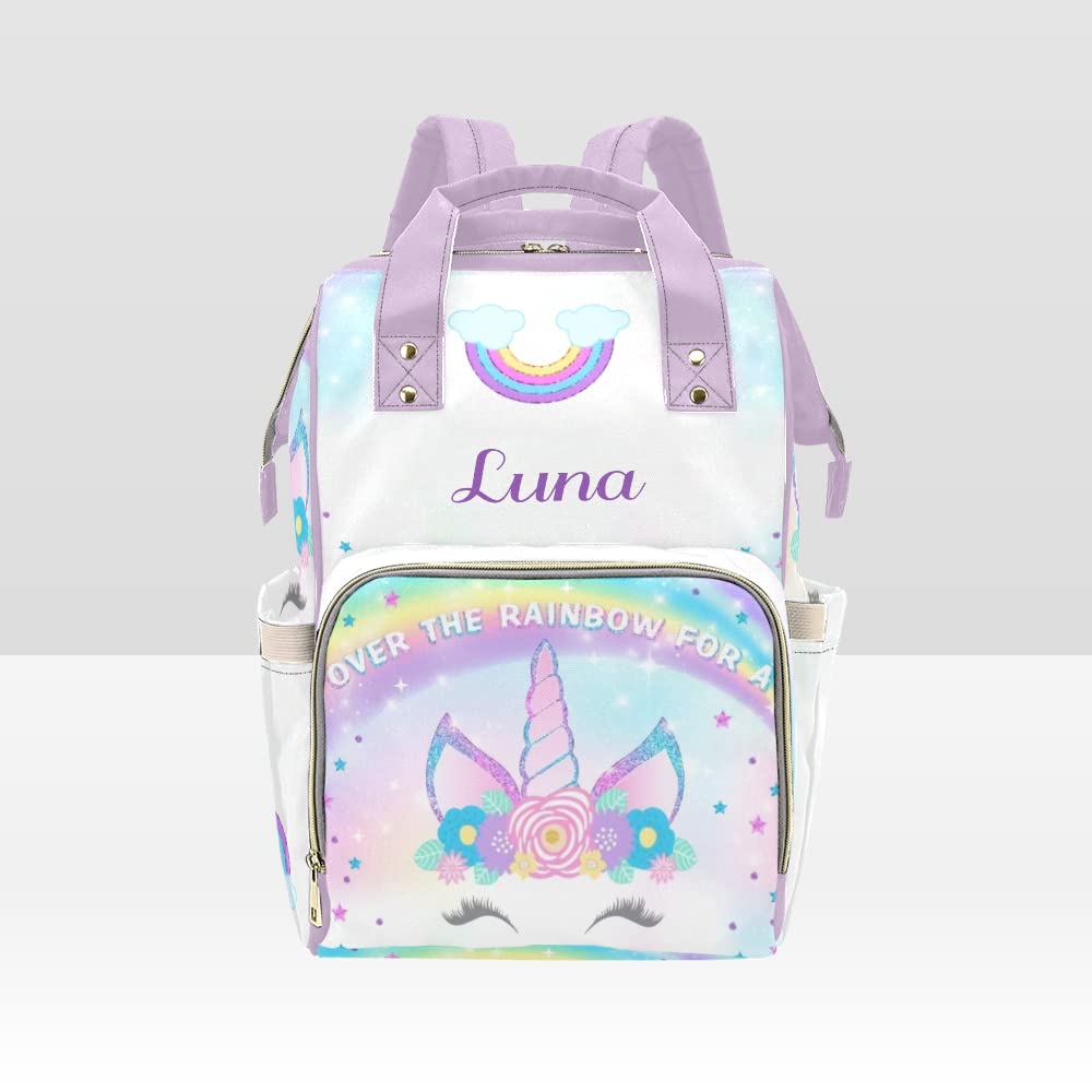Rainbow Unicorn Purple Diaper Bags with Name Waterproof Mummy Backpack Nappy Nursing Baby Bags Gifts Tote Bag for Women