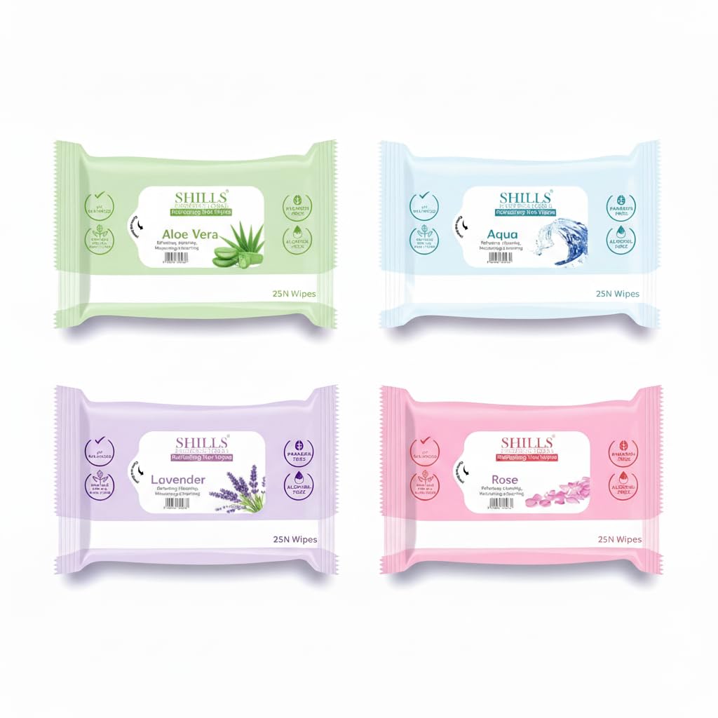 Refreshing Wet Wipes Combo Pack of 4 – Rose, Lavender, Aloe Vera & Aqua | Cleansing, Moisturizing, Soothing & Refreshing | 25 Wipes Each-image-23