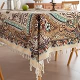 Erbnaryx Handblock Print Tablecloth for Square Tables,Fringed Edges with Arab Pattern Tablecloths,Table Cover Cloth Decorative for Kitchen Dining Room,59'x 70'
