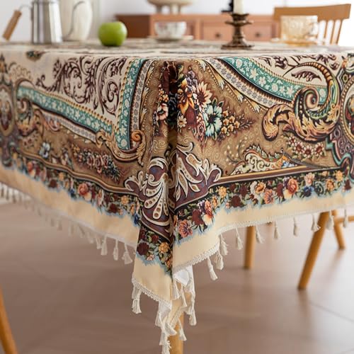 Erbnaryx Handblock Print Tablecloth for Square Tables,Fringed Edges with Arab