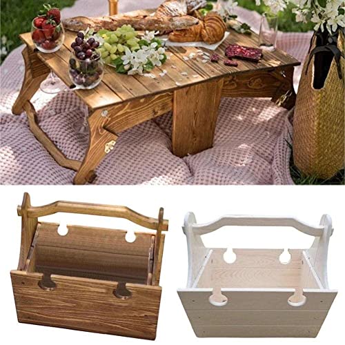 Czqikeda Wooden Folding Table Portable Outdoor Beach Camping Storage Tea Wine Glass Garden Picnic Basket Desk #TOP5