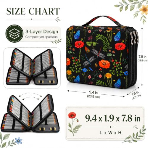 Image of 200 Slots Colored Pencil Case Organizer, 4 Layer Bag | Twill Oxford fabric,203 elastic loops,detachable handle,for travel, home storage,drawing tools,creative gifts