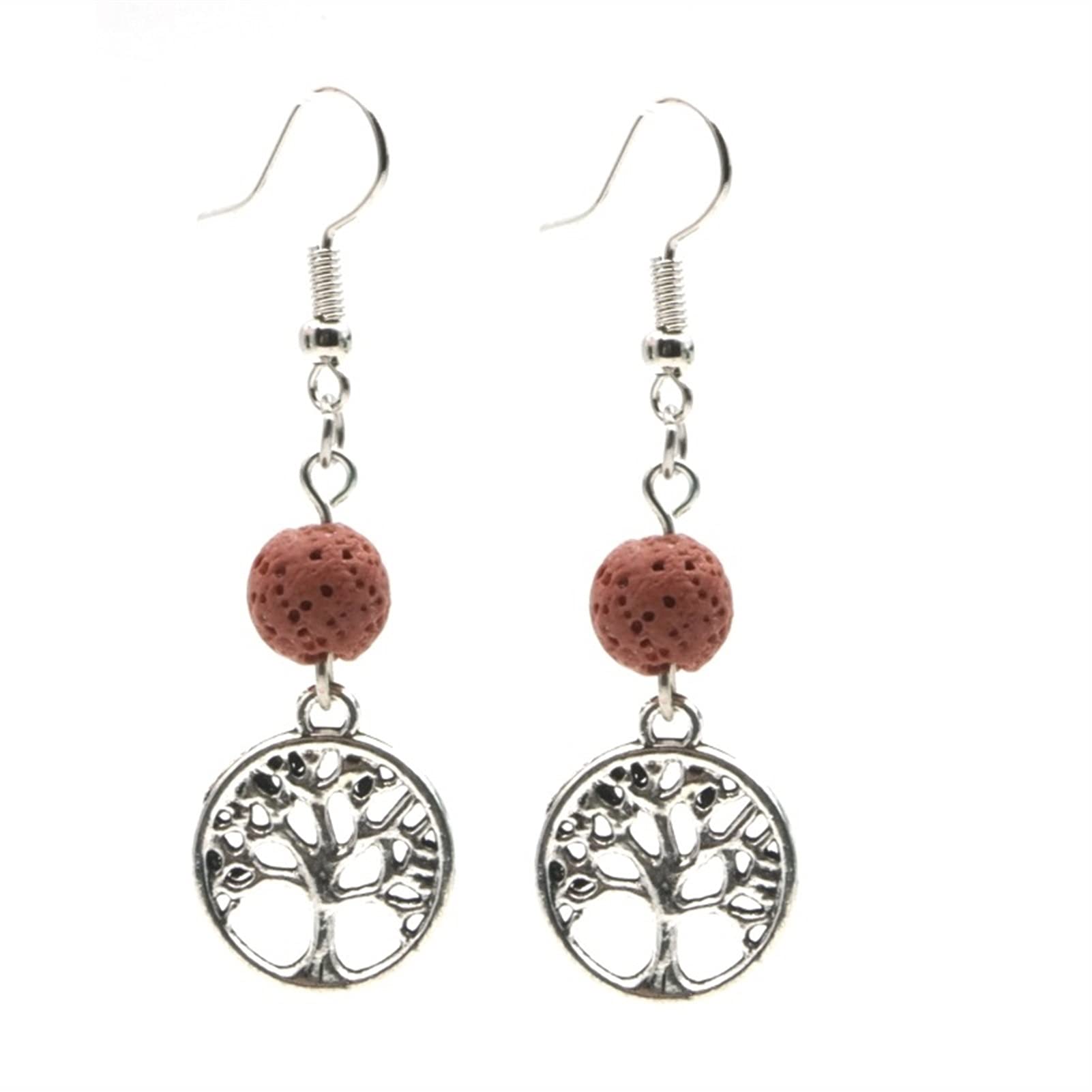 Boucles d'oreilles pierre de lave coloré rose red pour arôme