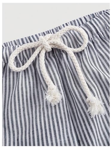 OYOANGLE Women's Striped Wide Leg Pants Drawstring Waist Straight Leg Trousers Lounge Pants3