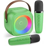 Mini Karaoke Machine：Portable Bluetooth Karaoke Microphone, Singing Speaker with 2 Wireless Mic and Light Kids Adults, Christmas Birthday Gifts for Girls Boys Family Home Party(Green)