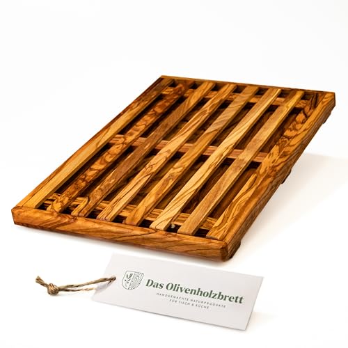 DAS OLIVENHOLZBRETT® Brotschneidebrett mit Auffangbehälter 31cm x25cm
