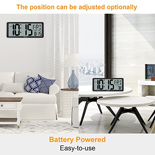 Xrexs Large Digital Wall Clock, Battery Operated Alarm Clocks For Bedroom Home Decor, Count Up & Down Timer, 14.17 Inch Large Lcd Screen With Time/Calendar/Temperature Display thumb #5