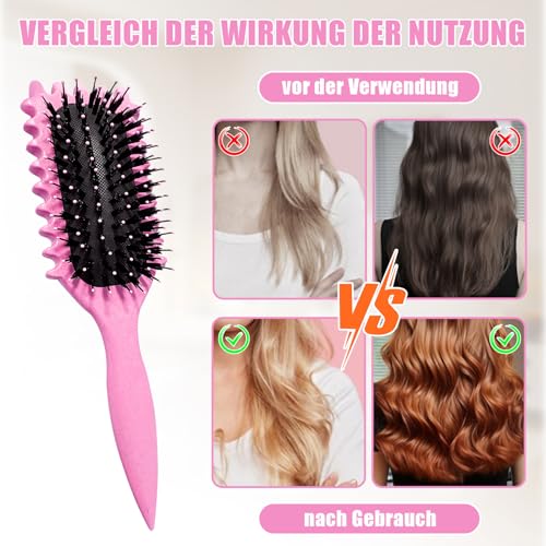Curl Hair Brush, Lockenbürste, Curl Define Styling Brush, Curl Define Stylingbürste, Haarbürste zum Entwirren für Frauen (Rosa)