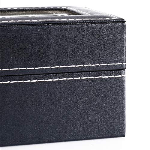 Valyria Mens Watch Case Small 4 Watch Box Black Leather Display Glass Top Jewelry Case Organizer #TOP4