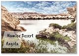 Dimensions : 53 x 80 mm Oasis dans le désert de l\'arche de Namibe en Afrique. Angola. Habituellement, l\'oasis est sèche. En raison de fortes pluies, il est plein. Design 1, aimant de réfrigérateur