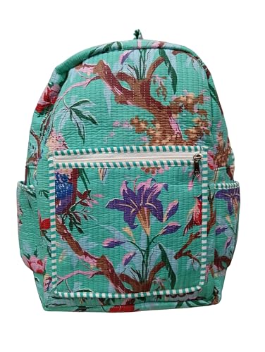 Image of Doraya Cotton Quilted Unisex Backpack Hand Block Floral Printed Design Stylish Eco-Friendly Bag for School, Travel, and Everyday Adventures