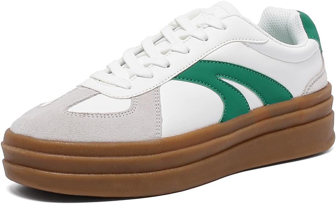 Women's Platform Retro Fashion Sneakers- Lace Detail Casual Walking Shoes-Gum Thick Sole Comfort Tennis Skate Shoes