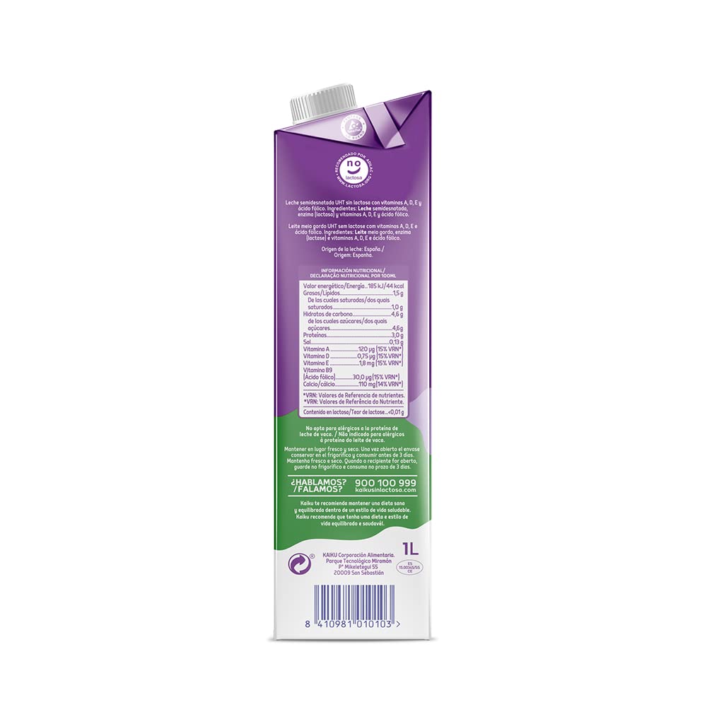 Kaiku Leche Sin Lactosa Semidesnatada UTH Pack 6 x 1 L