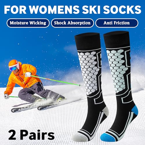QBEJIME Calcetines Térmicos De Esquí Paquete De 2 Para Hombre y Mujer, Calcetines Invierno Frio Extremo, Para Esquiar, Snowboard, Deportes De Invierno Al Aire Libre (Black/Blue 41-46) - imagen 2