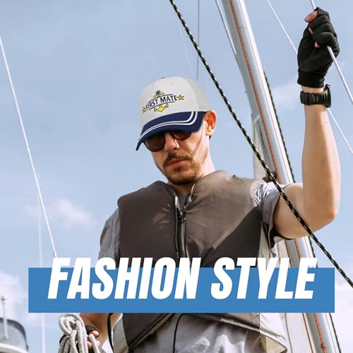 Image of Captain and First Mate Hat for Men Women, Cool Gifts for Boat Owners or Costume, White /Blue
