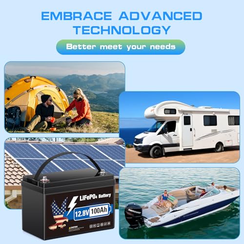 Image of 12V 100Ah LiFePO4 Lithium Battery, Group 31 Built-in 100A Smart BMS, 15000+ Deep Cycles Lithium Iron Phosphate 1280Wh Batteries Low-Temp Protection for RV, Marine Trolling Motor, Solar, Home, Off-Grid