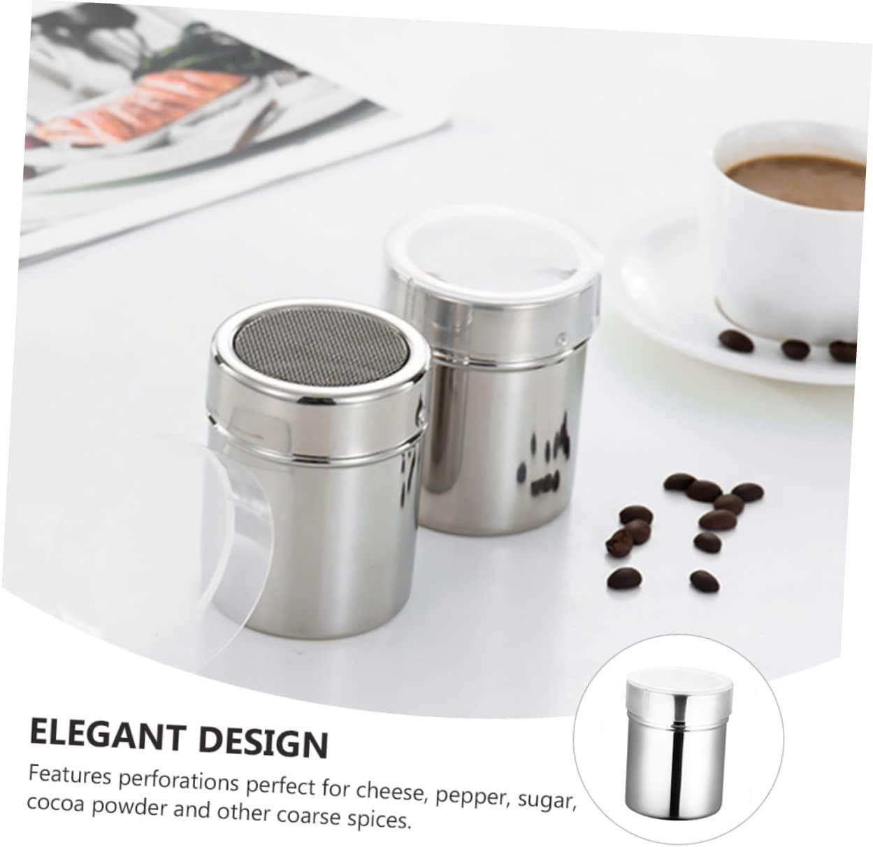 Stainless Steel Condiment Sprinkler Cocoa Powder Sifter with Smooth Outlet Easy Control for Sugar and Spices for Home and Restaurant Use