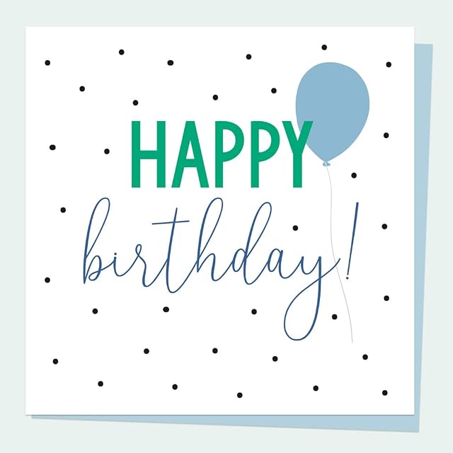 General Birthday Card for him - Feeling Bright Typography - Happy Birthday Blue Balloon Premium Greetings Card. Colourful, Minimalistic, Modern. Envelope Included (3464)