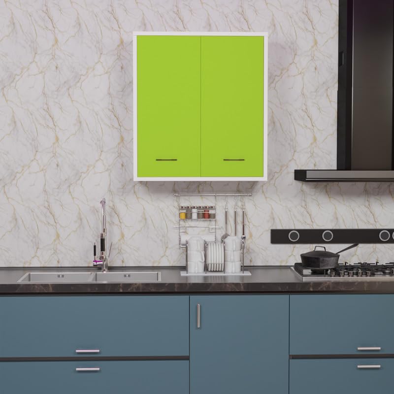 DIVYSA 2 Inside Doors Multipurpose Wall Mounted Cabinet with Adjustable Shelf | Storage for Kitchen, Bathroom, Living Room, Home & Office | Color-White & Parrot Green | Size-60x33x63.8 Cm