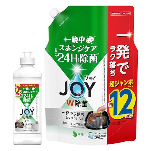 ジョイ W除菌 食器用洗剤 緑茶の香り キャップ付き詰め替え 300mL+詰め替え 超ジャンボ 1550mL（Amazon）