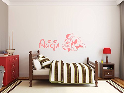 Autocollant mural personnalisé de Minnie Mouse. Nom de l'enfant autocollant mural personnalisé et Minnie Mouse. Sticker mural avec le nom d'un enfant et...