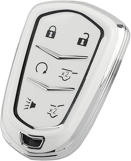 YFRAUTO for Cadillac Key Fob Cover 2015 2016 2017 2018 2019 2020 Escalade Accessories Escalade ESV 6 Buttons Smart Control Car Key Protector Soft TPU Key Case White 1 Pack