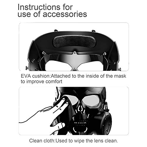 VILONG M10 Airsoft Tactical Protective Mask, Toxic Gas Mask Safety Eye Protection Skull Dummy Game Mask with Dual Filter Fans Adjustable Strap for BB Gun CS Cosplay (Black)