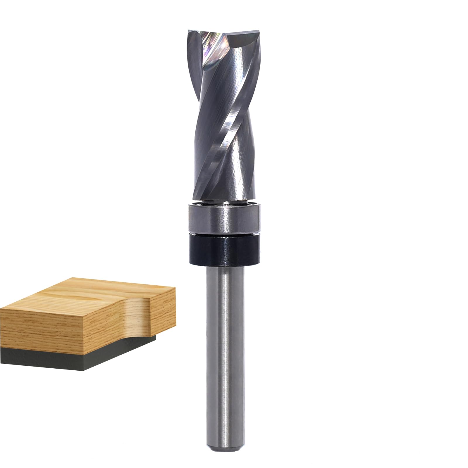 SICWOOD Up-Cut Top Bearing Flush Trim Router Bit 1/4 Shank - 1/2" Cutting Dia, 1-1/8" Cut Height, Carbide Spiral Pattern Template Flush Cut Router Bit