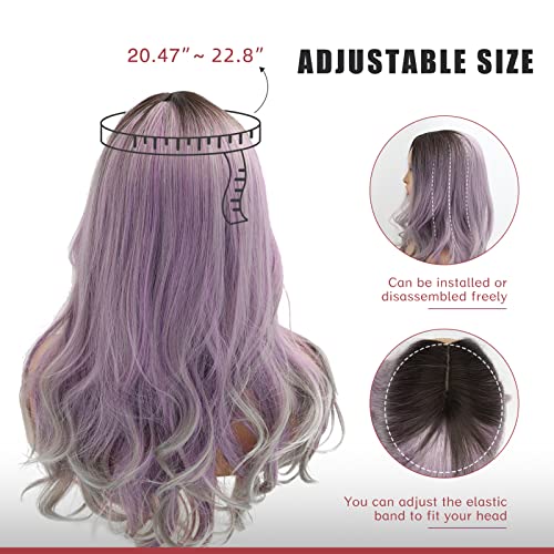 Long Ombre Purple Wavy Wig For Women, 26 Inch Middle Part Wavy Wigs, Synthetic Heat Resistant Purple Wig For Halloween, Cosplay Party(Ombre Purple) #TOP1