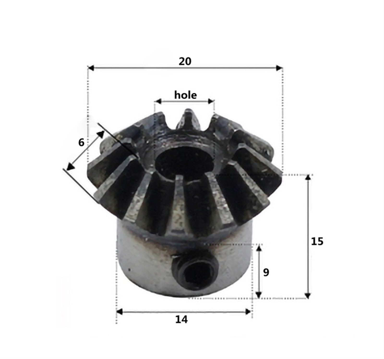 Bevel Gear Pinion Hardware Mechanical 1pcs Bevel Gear 1.5M 12 Tooth Hole 6/8mm Steel Teeth Surface Quenching Bevel Gears Screw Hole Fixed(12 Teeth Hole 6)