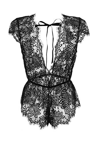 Anyou Womens Lingerie V-Neck Lace Bodysuit Mini Babydoll Featuring Plunging Eyelash Size Xs-Xxl #TOP3