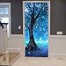 A.Monamour Sticker Porte Autocollant Poster de Porte 3D Fantaisie Fée Arbre Mystique Enchanté Bleu Forêt Psychédélique Vinyle Affiche de Porte Sticker Mural Papier Peint Art Décor 83 x 204 cm