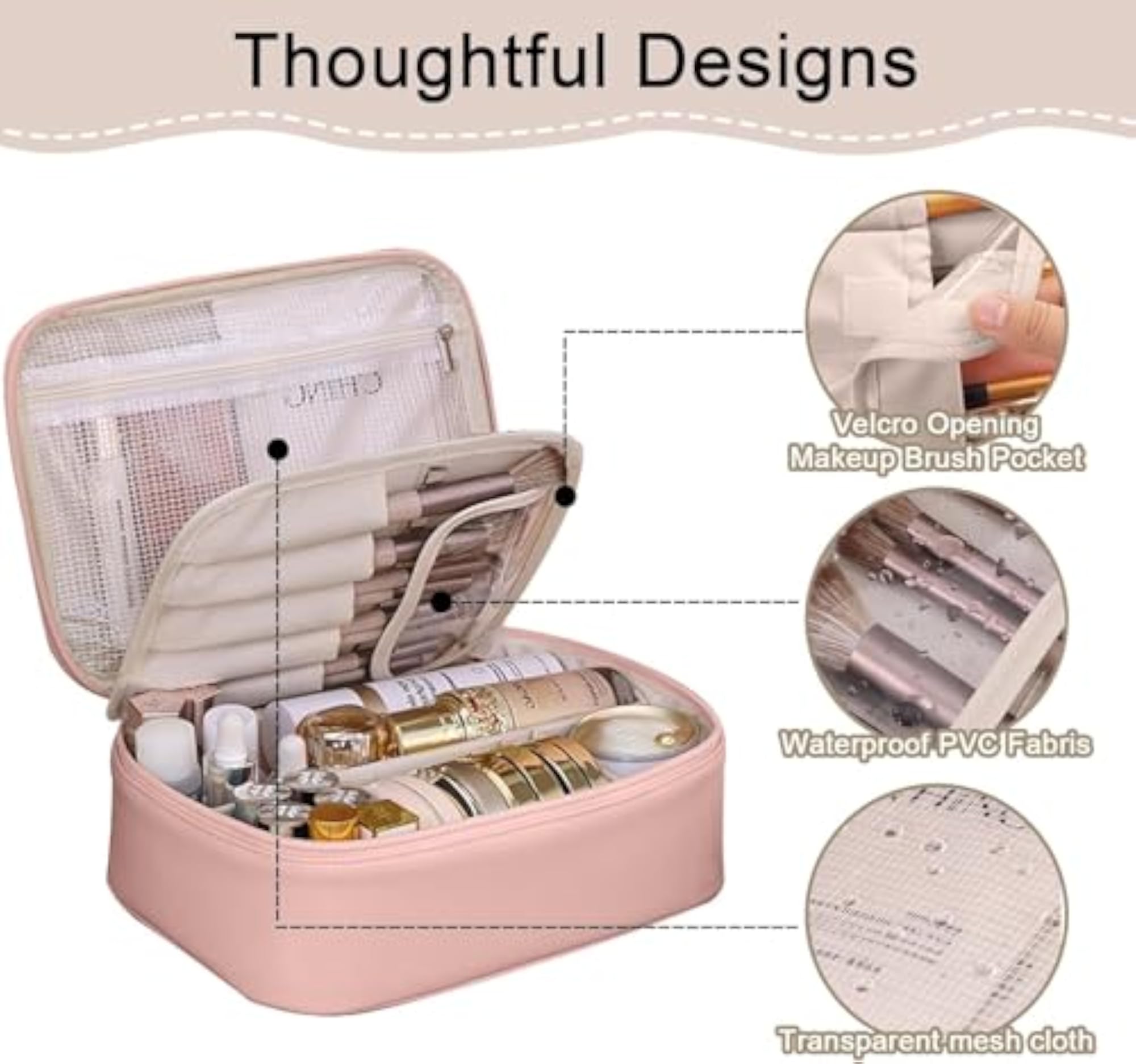 PU Leather Cosmetic Bag with Zipper Closer, Waterproof Organizer
