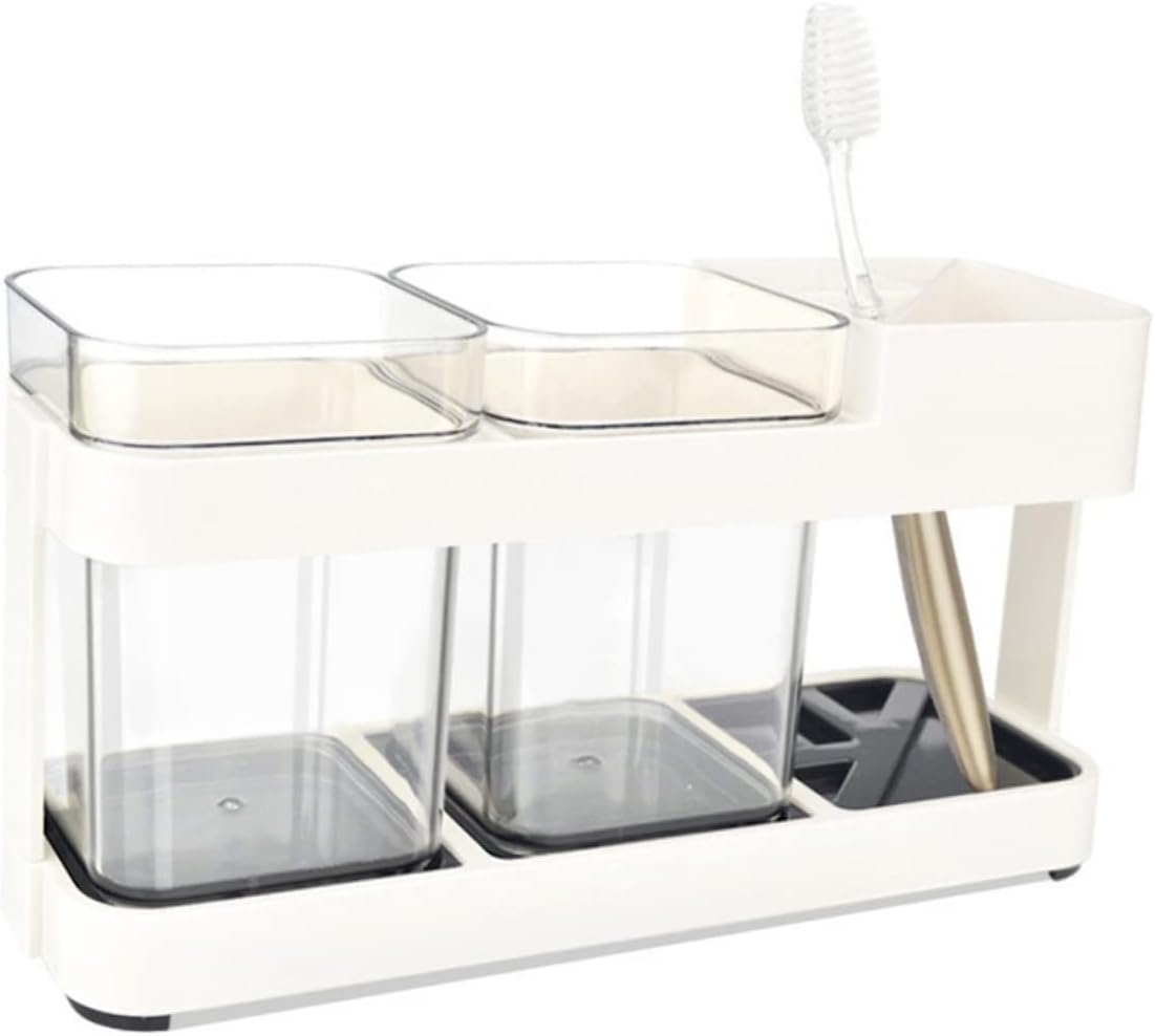 Toothbrush Holder Set with Toothpaste Storage Cup Detachable and Easy to Clean Bathroom Organizer for Couples Anti-Slip Sturdy Stand for Two Adult Toothbrushes and Toothpastes