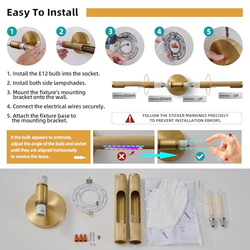 Image of Museum Gallery Bathroom Picture Light - 19 Inch Long Gold Brass Dimmable Hardwired Wall Sconces with E12 Bulb - Frame Pictures Art Deco Sconce Lights for Painting Photo Artwork Library Vanity Over