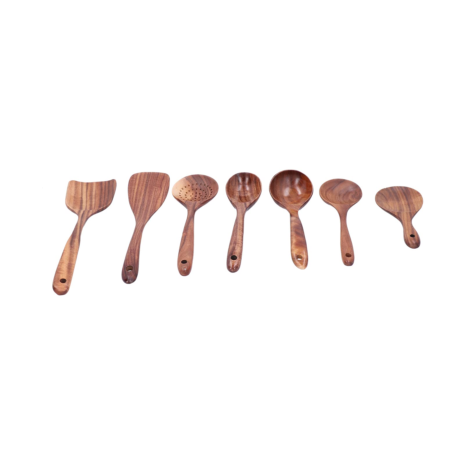 Generic Set di Cucchiai da con Manico Lungo per Uso Domestico, Utensili in Legno Durevoli, Kit di Utensili da da 7 Pezzi