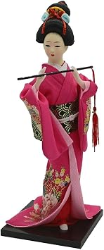 Prettyia 12inch Japanese Kimono Geisha Doll Kokeshi Handicraft Home Decoration Rose Red Clothes