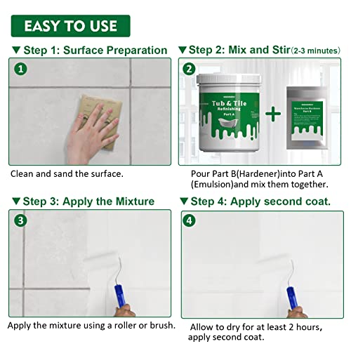 Nadamoo BUR3302-1KG Tub And Tile Refinishing Kit (1Kg / 35 Oz, With Tools), Bathtub Sink Countertop Diy Paint Kit thumb #5