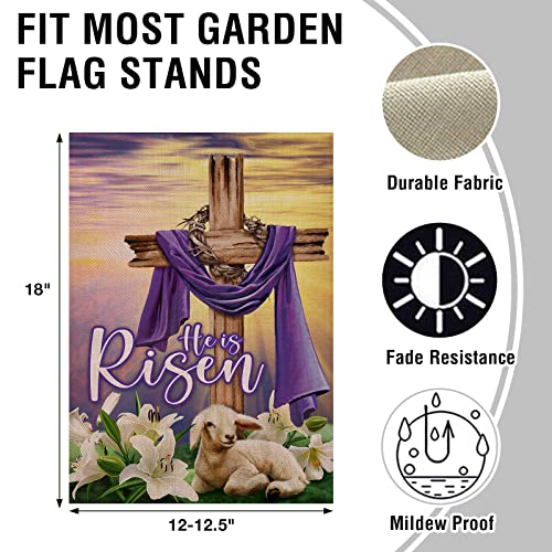 Artofy He Is Risen Lamb Lily Flower Easter Home Decorative Garden Flag, House Yard Religious Cross Faithful Sheep Outside Decor, Spring Farmhouse Outdoor Small Burlap Decoration Double Sided 12 X 18 #TOP1